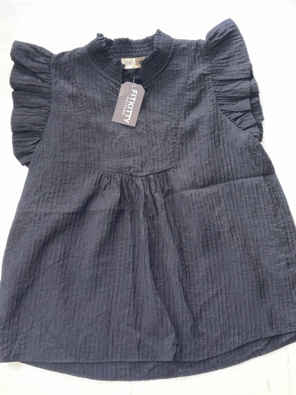 ✨NWT✨ Ruffled Sleeve Black Blouse with Textured Bodice